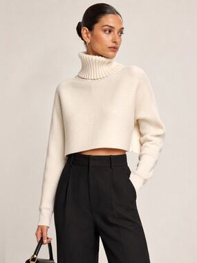 NWT House of Harlow 1960 size small cream ivory knit turtleneck cropped sweater